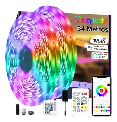 Cozylady Tiras De Luces Led Rgb Wifi 34m Alexa Google home App Control Para Cuarto,tv,bar,habitación Gaming Luces Led Cuarto Gaming Fiesta Decoración de Interior
