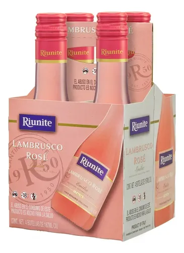 Pack x4 Vinos Rosados Lambrusco 187ML C/U Riunite