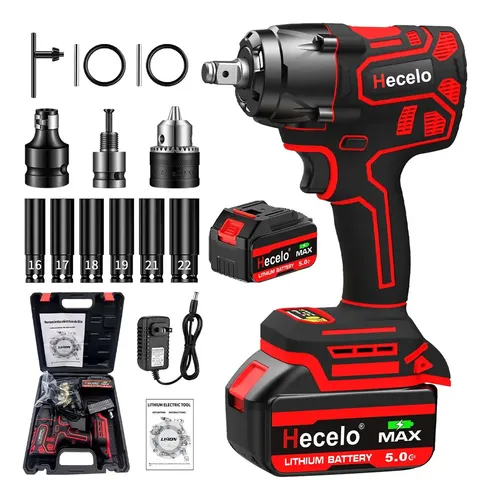 Hecelo Llave de Impacto 600NM Profesional Sin Escobillas Kit Completo con Bateria 1*5 Cell 3 Luces LED para Taller Casa y Obra