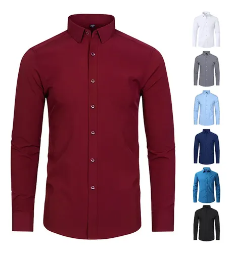 Camisa Slim Fit Manga Larga Para Hombre Casual
