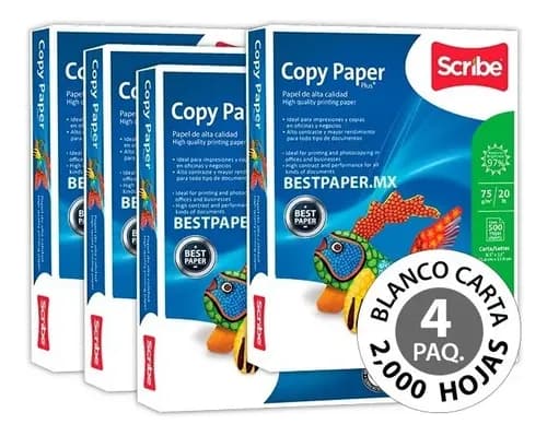 Papel Copy Paper Blanco Carta - 4 Paquetes (2,000 Hojas)