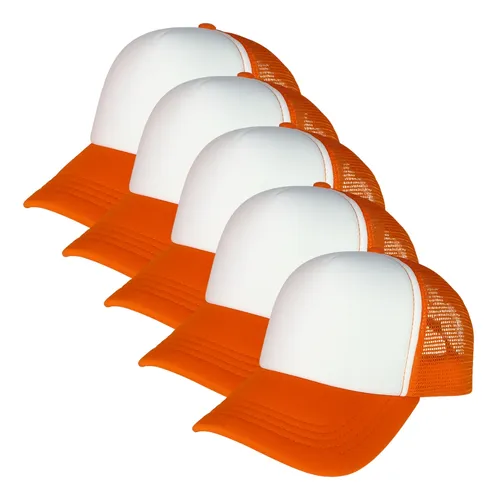 5 Gorras Lisas De Malla Trucker Camionero Para Sublimar Color B/naranja Talla Unitalla
