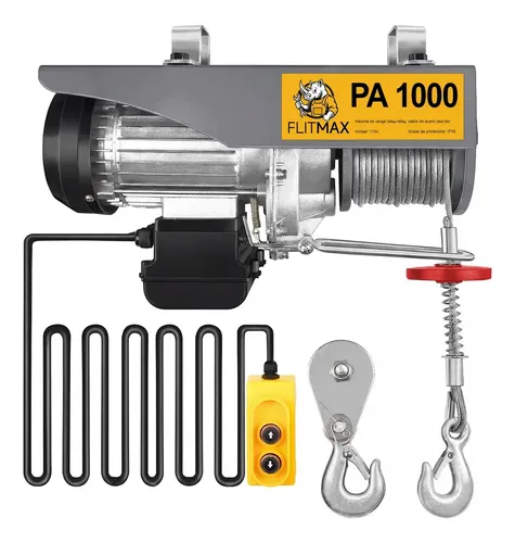 Flitmax Polipasto Eléctrico de Carga 1000 kg Cable de Acero de 30 m, Certificado para Uso Industrial, Construcción y Almacén – Herramienta Industrial