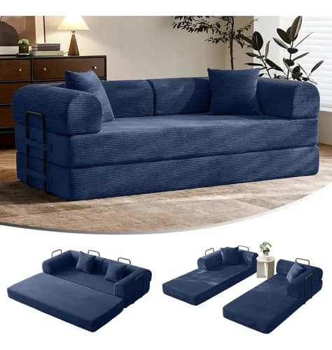 Sofá cama plegable multifuncional 5 en 1 Sofá cama baratos con almohadasSofá cama acogedor cama doble plegable azul
