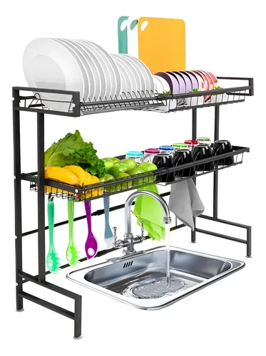 Escurridor De Platos Sobre Fregadero Regulable 2 Niveles entre 62cm y 102 cm Color Negro