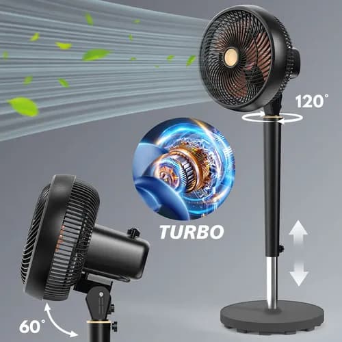 Ventilador De Pedestal Silencioso Con Motor Turbo, Ventilador De Piso Con 3 Velocidades, 950cfm, Oscilación 120°+60°,... 30 Cm Marrón Plástico 50 Hz/60 Hz