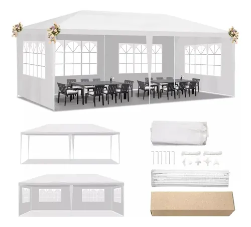 Toldo Para Eventos 3x6 Metros Carpa Con Ventanas Estructura Armable Paredes Laterales Removibles Ideal Para Fiestas, Ferias, Bodas Y Jardín Color Blanco