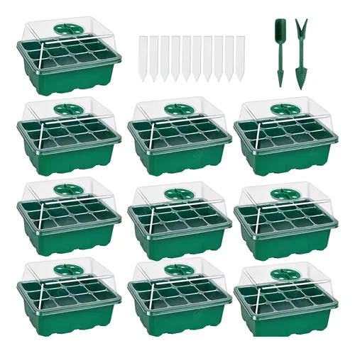 Pack de 10 Semilleros Shawty de 12 Celdas con Tapa y Herramientas para Germinar