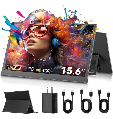 Monitor Portátil 15.6 inch Pantalla Kinwodon Ips Antirreflejo FHD 1080p Hdr Monitores Hdmi, Ultrafino Tipo C con Soporte, Funda Protectora y Altavoces Dual para Portátil, PC, Phone, Mac, Xbox y Switch