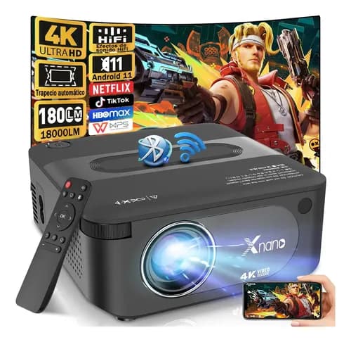 Proyector 4k Android 18000lm Mini Proyector Professional Led Portatil Inteligente Dual Wifi 6 Auto Corrección Keystone 1080p Nativo Bt 5.2 Compatible Con Android Y iPhone Con Sonido Hifi Negro