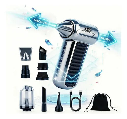 Soplador Turbina De Aire Portátil 2 En 1 Soplador Y Aspirador, 130000 Rpm, 3 Velocidades, 100 M/s, Recargable Con... Plateado
