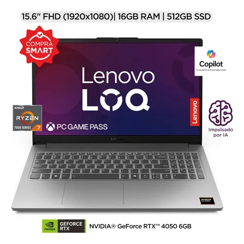 Laptop Gaming 15.6 Loq15arp10 Amd Ryzen 7 16gb 512gb Lenovo Gris