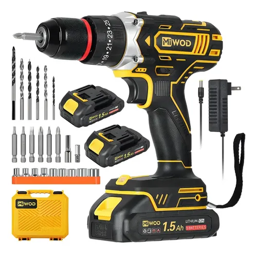 Taladro de impacto y destornillador inalámbricos Miwod 21 V con 2 baterías de iones de litio y mandril de 10 mm