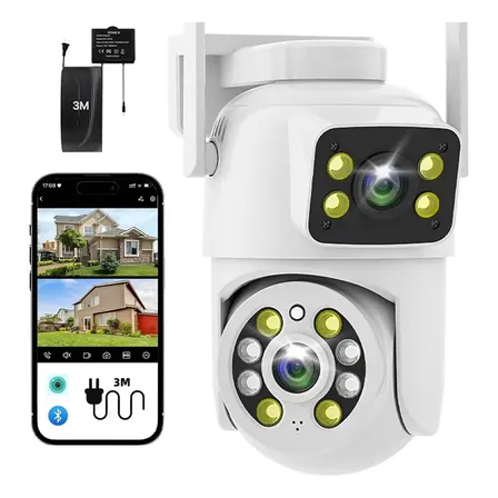 Cámara De Seguridad Wifi Icsee Doble Lente, 8 Megapíxeles Hd Blanco