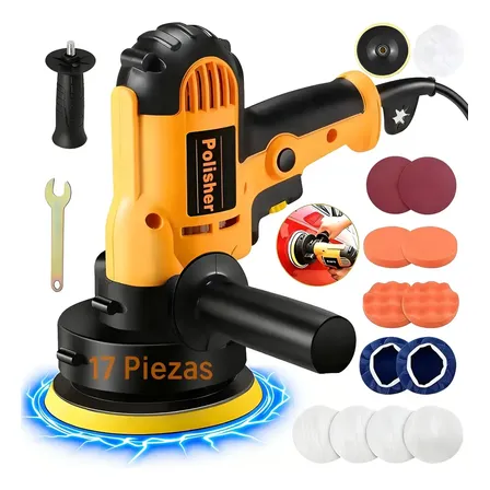Pulidora Eléctrica Automotriz Para Carro Coche 700w Juego De 17 Piezas Mxgaa M14 Color Amarillo Pulidoras Auto Para Pulir Coches, Lijar Madera, Muebles, Madera, Cuero Y Azulejos