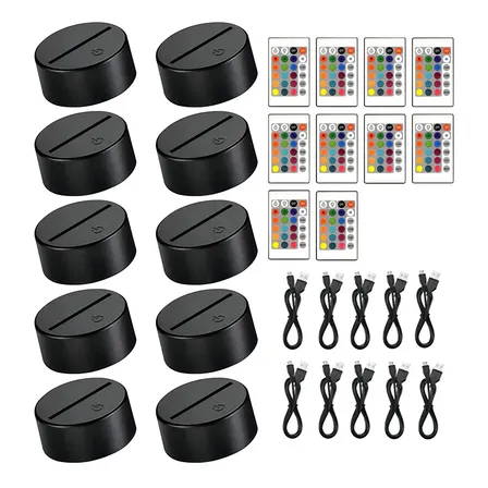 Base De Luz Nocturna Led 3d Con Control Remoto De 10 Piezas Estructura Negro Pantalla Negro