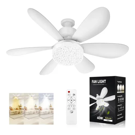 Goxawee® Lampara Ventilador De Techo Led 52cm Pantalla De Cristal, 6 Aspas Silencioso ,control Remoto Ajuste De Tres Velocidades,adecuado Para Dormitorio, Sala De Estar, Cocina 52 Cm Blanco Plástico