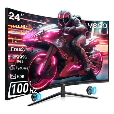 Vedd Monitor Curvo Gamer 24 Pantalla 100hz Fhd Hdmi 1ms Fhd Hdmi Freesync Monitor Gamer Curvo Led Negro