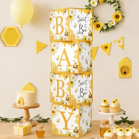 4 Cajas Abeja Amarilla Baby Shower Bautizo Decoración