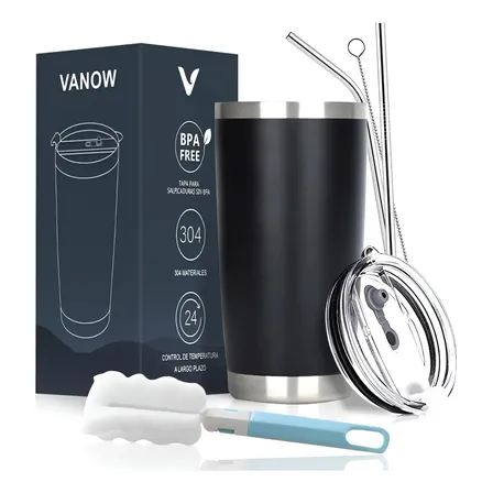 Vaso Térmico De 20oz Acero Inoxidable Con Popote Y Cepillo
