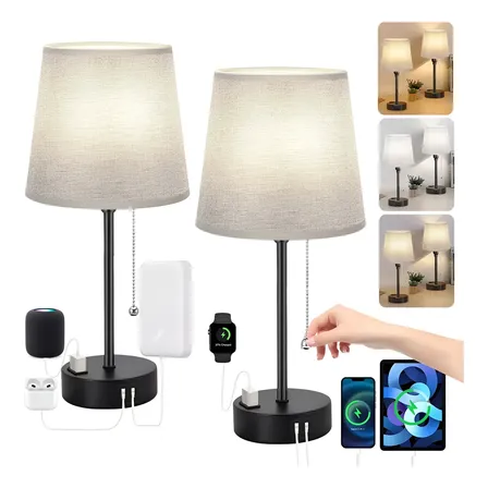 Lampara Escritorio Buró Mesa Luz De Noche Led 2pcs Con Focos