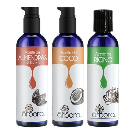Kit De 3 Aceites | 1 Aceite De Almendras + 1 Aceite De Ricino + 1 Aceite De Coco | Hidrata Piel, Cabello Y Uñas | Restaura, Nutre Y Fortalece | 90ml Árbora Almendras+ricino+coco Cosmético