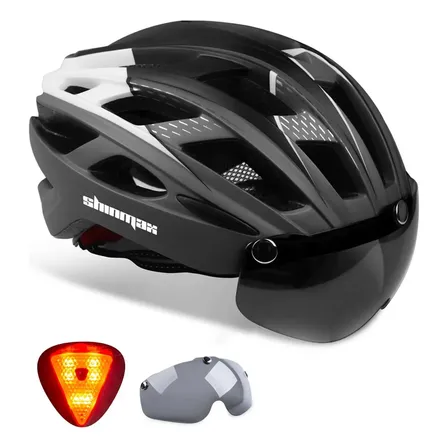 Casco De Bicicleta Con Gafas Magnéticas Y Luz Led Trasera