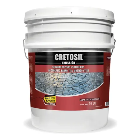 Cretosil Emulsión Sellador Apto Para Pisos Y Superficies Porosas Como Concreto Barro Teja Ladrillo Cantera Yeso Y Piedras 19 Lts Con Acabado Brilloso Y Color Transparente Brillante