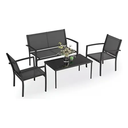 Sala De Jardín Amulay Hierro 3 Sillas Y Mesa Ratona 4 Pzs Negro