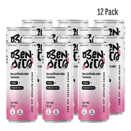 Bendita Agua Con Gas: Fibra + Prebióticos Frambuesa 12pz