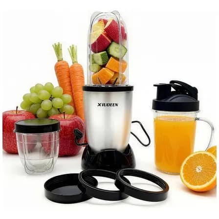 Licuadora Pequeña Portátil De 350w, Batidora Personal Para Batidos Con 3 Vasos De Plástico Xiudeen Color Plateado Cromado