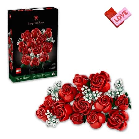Lego Botanicals Ramo De Rosas 10328; Regalo De San Valentín Ideal Para Parejas; Ramo De Rosas Rojas Armables; Incluye Doce Flores Y Cuatro Piezas De Follaje; Longitud De Tallo Personalizable; 18+ 822