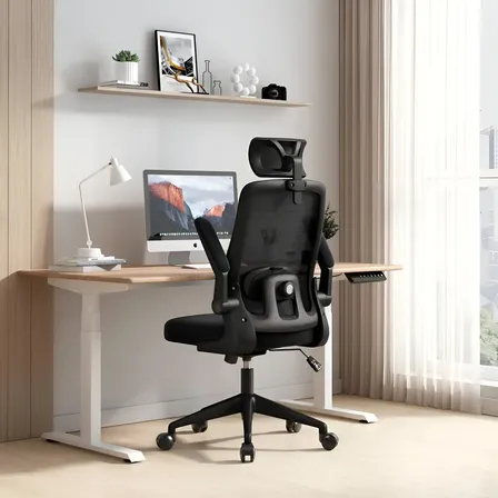 Silla De Escritorio Ergonómica Con Soporte Lumbar Y Cabeza Color Negro Completo Material Del Tapizado Algodón