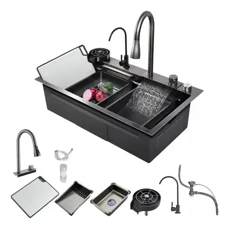 Fregadero Cocina Acero Inoxidable Negro Multifuncional 80*45