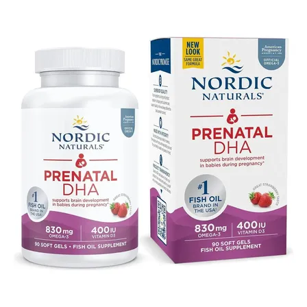 Nordic Naturals Prenatal Dha Omega 3, 90 Cápsulas, Sabor Fresa, Libre De Gluten