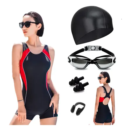 Traje De Baño Deportivo Mujer Natación Lycra+gorra Y Goggles