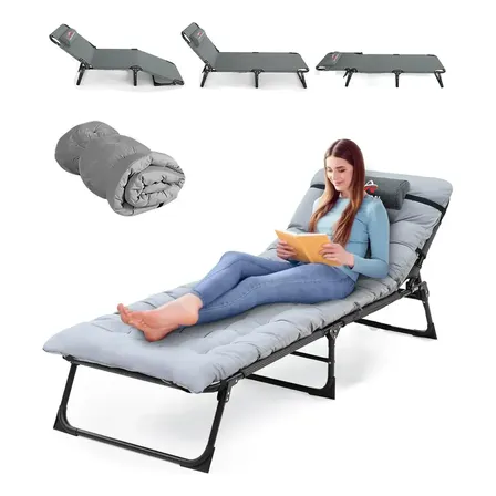 Silla Plegable Playa Con Colchón Respaldo 4 Ajustes Jm Vaal Color Gris