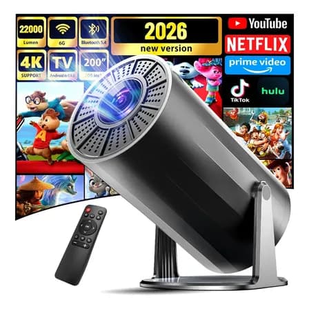 Proyector Profesional 22000 Lúmenes 4k Con Android 13 Tv Wifi6 1080p Beaowink, Proyector Portátil Ángulo Ajustable De... Negro