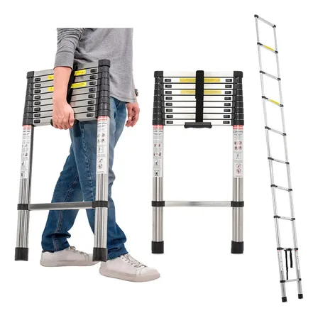 Escalera Telescópica Ajustable Retráctil Recta 3.8 Metros Selectshop Hr4c5 Color Plateado