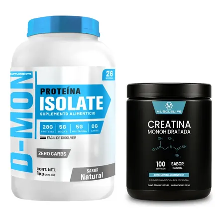 Dúo Proteína Isolate 1kg D-mon + Creatina Muscle Life 500g
