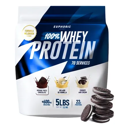 Proteína 100% Whey Euphoric 2.2 Kg Adicionada Con Creatina Sabor Cookies And Cream Cookies & Cream