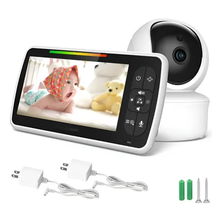 Ttmxi Monitor Bebé 5 Pulgadas, Monitor Para Bebe Con Camara, Monitor De Video, Encriptación Digital, Visión Nocturna... Blanco