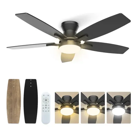 Ventilador De Techo Modernos Con Luz Y Control Remoto 42 Pulgadas, Ventilador Bajo Perfil Con 5 Aspas De Doble Acabado,... 60hz Negro Nogal Madera 1.067 M