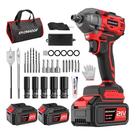 Llave De Impacto Inalámbrica Taladro Electrica Sin Escobillas 21v 1/2 520nm 2 En 1 Ironhoof Xmmxf128rb Negro