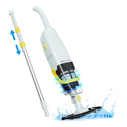 Aspiradora De Piscina De Mano Inalámbrica , Limpiador De Piscinas Con Poste Telescópico Y Esponja Fina, Potente Succión, Ideal Para Piscinas Sobre Y En El Piso, Spas, Jacuzzis, Amarillo Lydsto S1