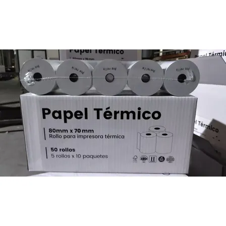50 Rollos 80x70 Papel Térmico Premium Pro Rolls Blanco