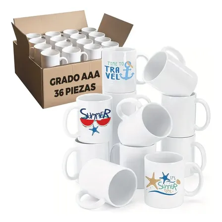 36pz Tazas Blancas Brillantes Para Sublimar 11oz 325ml Color Blanco Liso