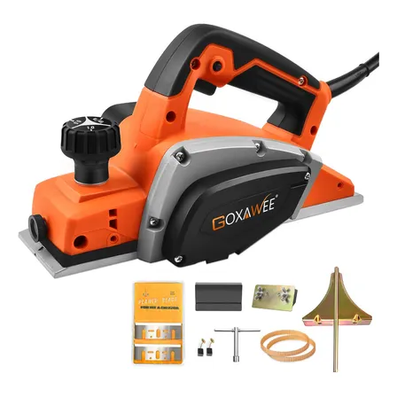 Goxawee® Cepilladora Electrica Cepillo Para Madera Herramientas Eléctricas Para Lijado, Desbaste Y Pulido De 82m 1050w M De Ancho X 2mm 18000 Rpm 1050w Chaflán Y Acabado En Diy Naranja