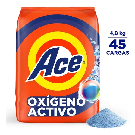Ace Detergente En Polvo, Limpieza Rápida Con Oxígeno Activo, 45 Cargas (4.8 Kg)