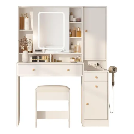 Tocador De Maquillaje Con Espejo Mueble Mesa Para Dormitorio Color Blanco
